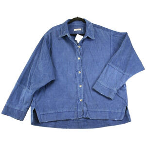 RARE NWT Free People Corduroy Button Down Shirt Jacket in Electric Indigo Sz XL